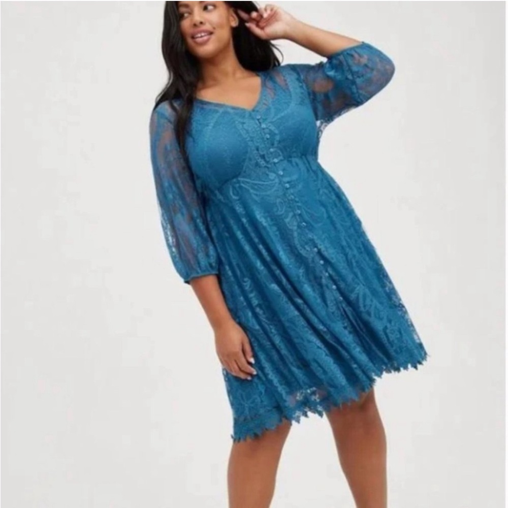 Torrid Teal Lace Overlay Skater Dress